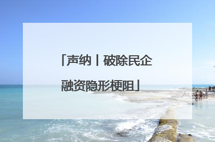 声纳丨破除民企融资隐形梗阻