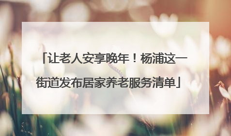 让老人安享晚年！杨浦这一街道发布居家养老服务清单