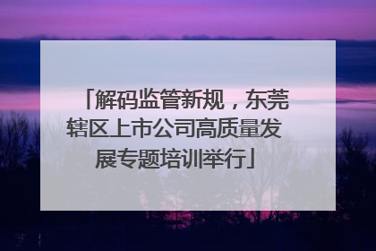 解码监管新规，东莞辖区上市公司高质量发展专题培训举行