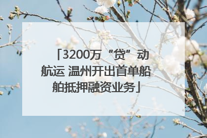 3200万“贷”动航运 温州开出首单船舶抵押融资业务